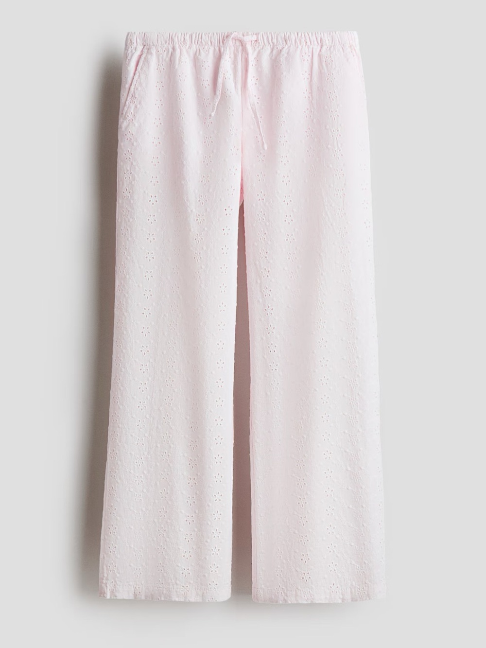 Light Pink Eyelet Embroidered Wide-Leg Pants
